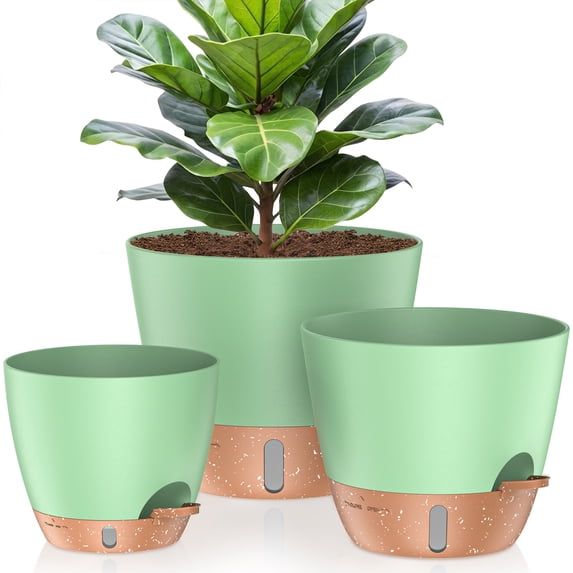 12/10/8 Inch Self Watering Plant Pots, Large Plastic Planters with Drainage Holes, Water Level Indicator & Deep Reservoir, Flower Pots for Indoor Outdoor Garden Plants(Green)