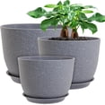 thumbnail image 1 of 12/10/9 Large Modern Plant Pots, Plastic Planters with Drainage Holes and Saucers for Indoor Outdoor Plants Flowers, Grey Speckles, 1 of 14