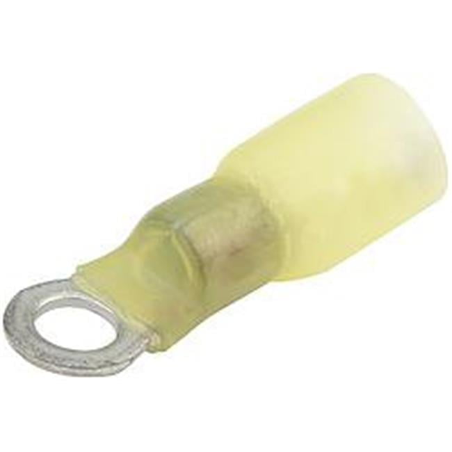 12-10 Gauge Heat Shrink Ring Terminal with No. 10 Hole, Yellow - Pack of 10