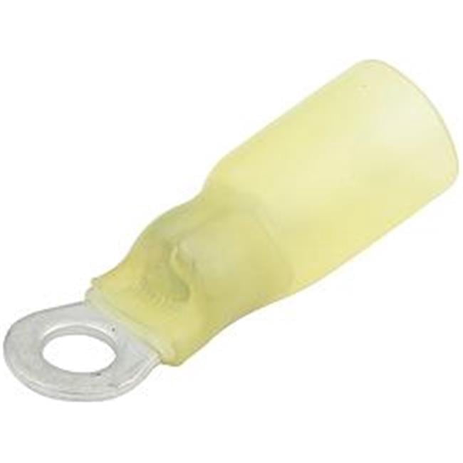 12-10 Gauge Heat Shrink Ring Terminal with No. 8 Hole, Yellow - Pack of 10