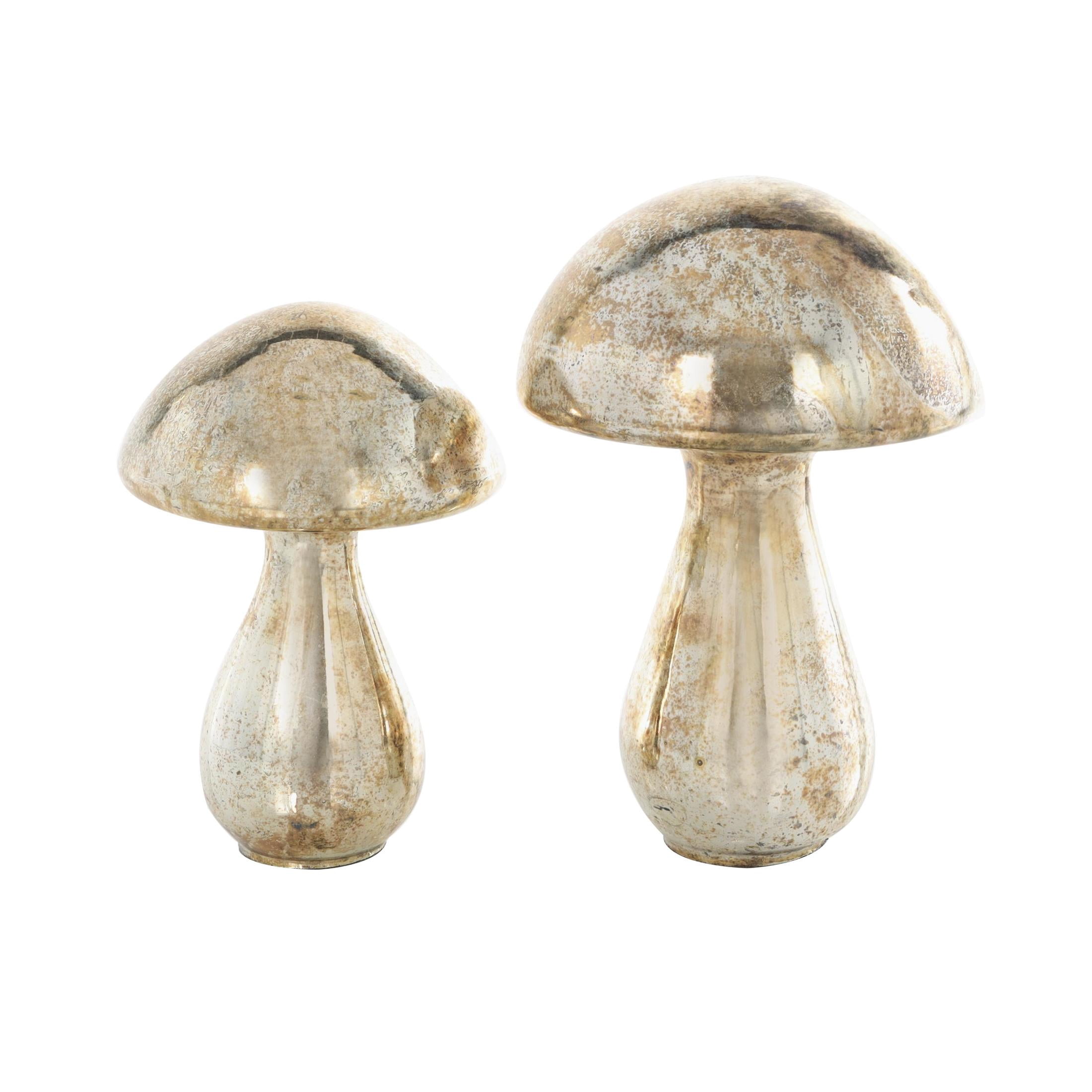 12", 10"H Champagne Glass Handmade Glossy Weathered Mushroom Sculpture, by DecMode (2 Count)