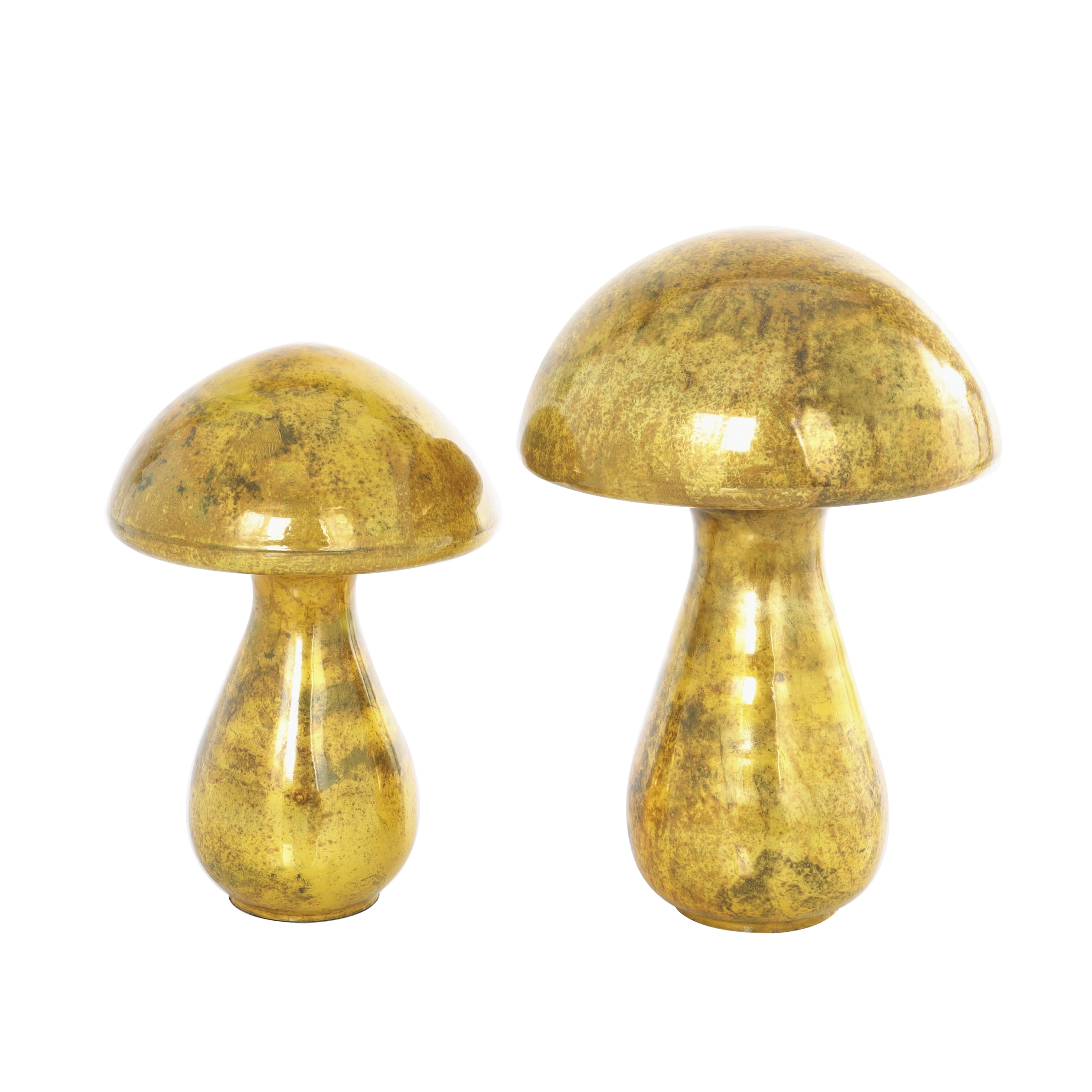 12", 10"H Gold Glass Weathered Mushroom Sculpture, by DecMode (2 Count)
