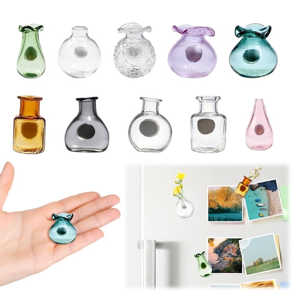 12/10-Pack Mini Ceramic Vase Magnets, Tiny 3D Plant Magnets – Cute Small Fridge Magnets for Kitchen, Office & Locker