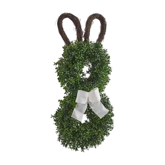 12" / 10" Solid Boxwood Easter Bunny Door Hanger - Hand Carved Wooden Rabbit Art for Front Door & Wall - Whimsical Heirloom Quality Spring Decor - Natural Rustic Holiday Sign