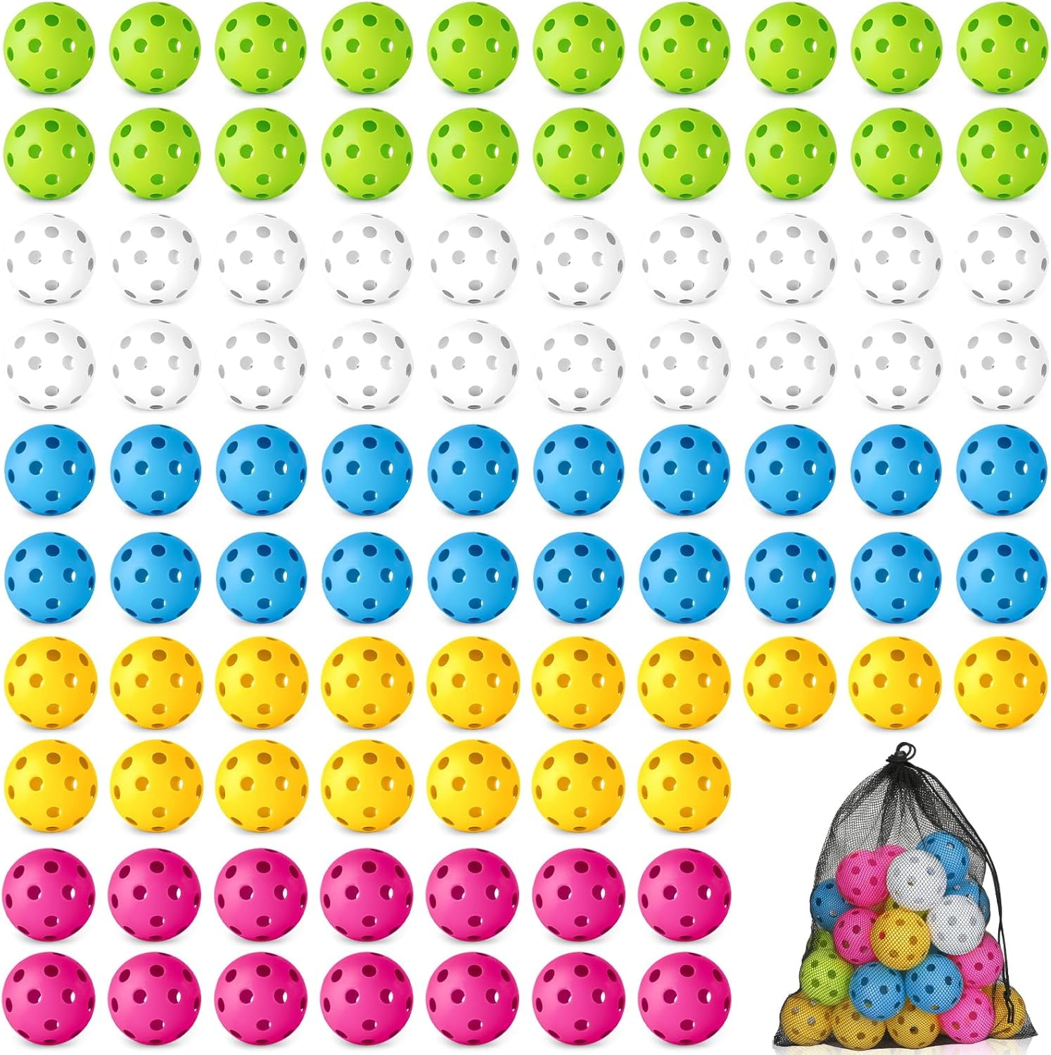 12/100 Pack Baseball Practice Balls Plastic Training Balls Lightweight Hollow Softballs with a Drawstring Bag for Hitting, Baseball Training Indoor Outdoor Use