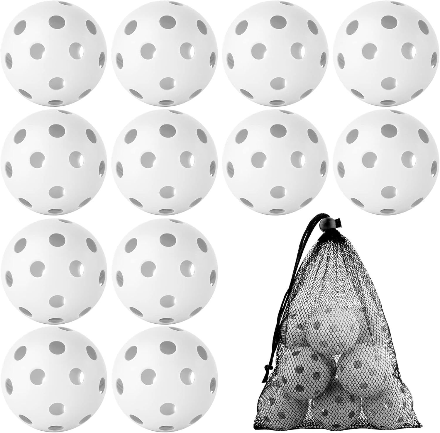 12/100 Pack Baseball Practice Balls Plastic Training Balls Lightweight Hollow Softballs with a Drawstring Bag for Hitting, Baseball Training Indoor Outdoor Use
