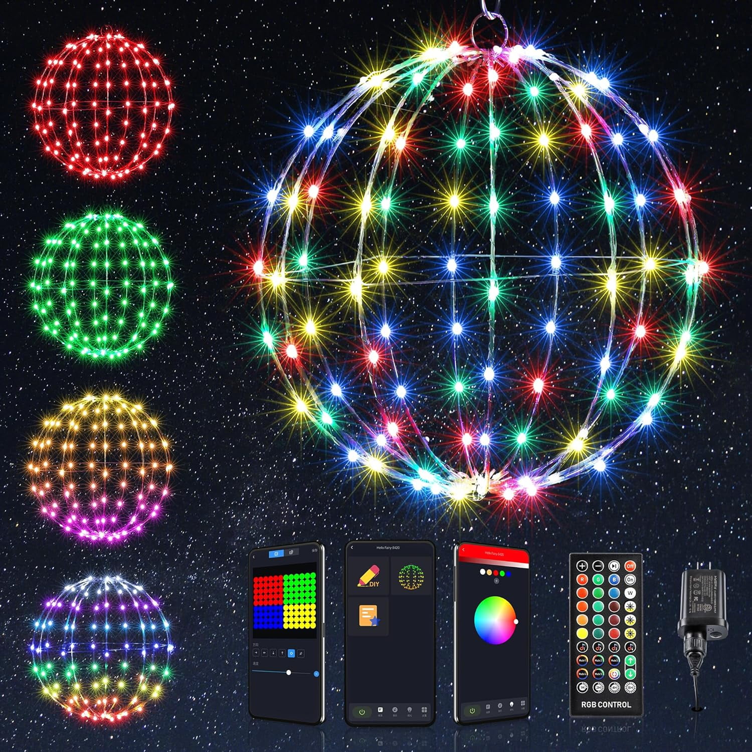 12 108 LED RGB Christmas Hanging Ball Lights Color Changing Outdoor