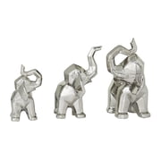 12", 11", 8"H Silver Porcelain Ceramic Cubist Elephant Sculpture, by DecMode 3 Count