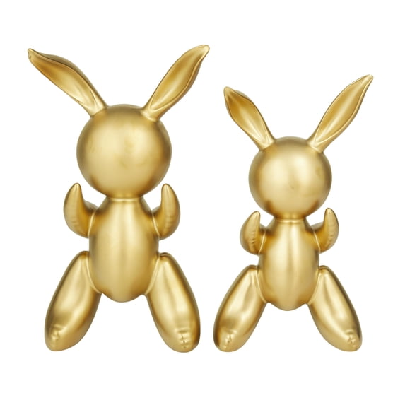12", 11"H Gold Porcelain Ceramic Abstract Balloon Rabbit Sculpture, by DecMode (2 Count)