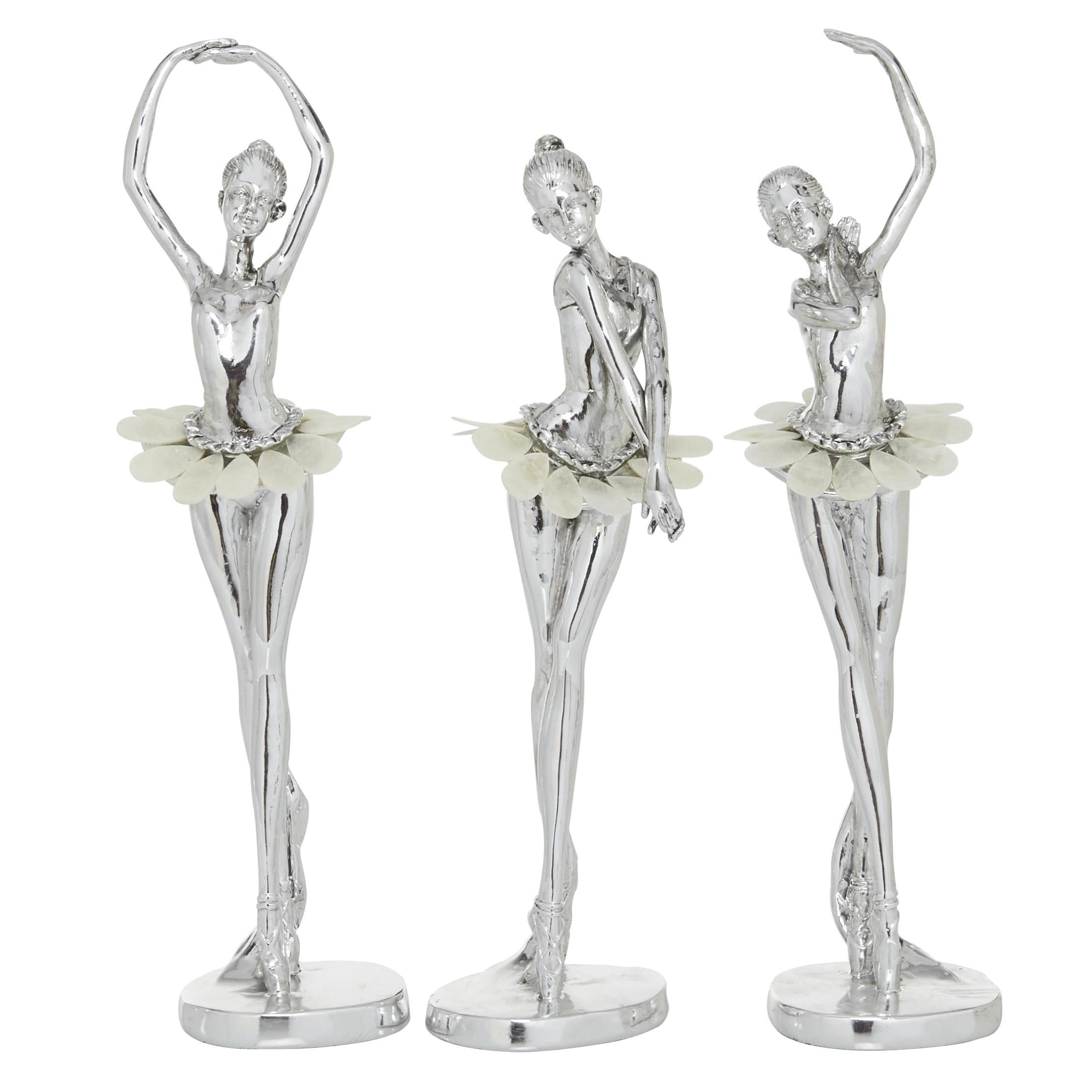 12", 12", 11"H Silver Polystone Dancer Sculpture with Capiz Inlay, by DecMode (3 Count)