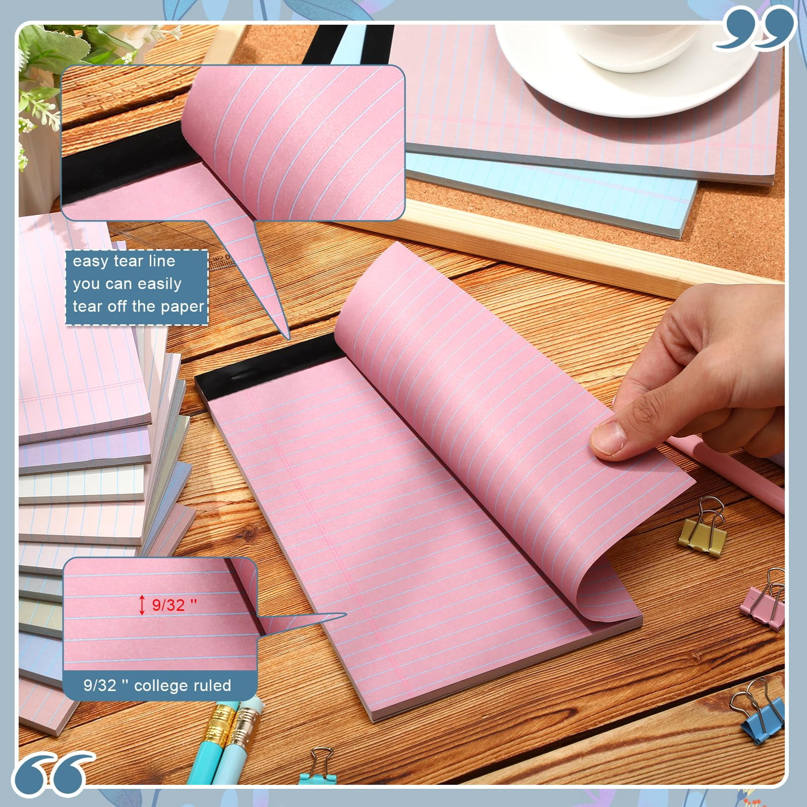 12 12 5" X 8" Small Legal Pads Colored Lined Note Narrow Ruled Writing Notepads 50 Sheets Per Paper Notebook And Perforated For College Office Supplies (dreamy Colors)