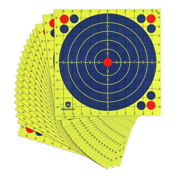 12×12 inch sputtering shooting target paper, 1 inch MOA grid, high-visibility reactive ink, reusable, flexible mounting, suitable for shooting ranges, rifle and pistol training, 20 sheets.
