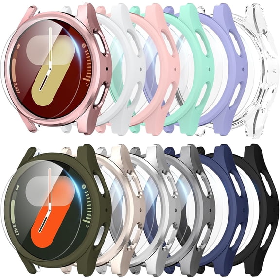[12+12] Pack for Samsung Galaxy Watch 7 Screen Protector Case 40mm, Hard PC Bumper + Anti-Fog HD Tempered Glass Film, Waterproof Protective Face Cover Set for Galaxy Watch 7 40mm(12 Colors)
