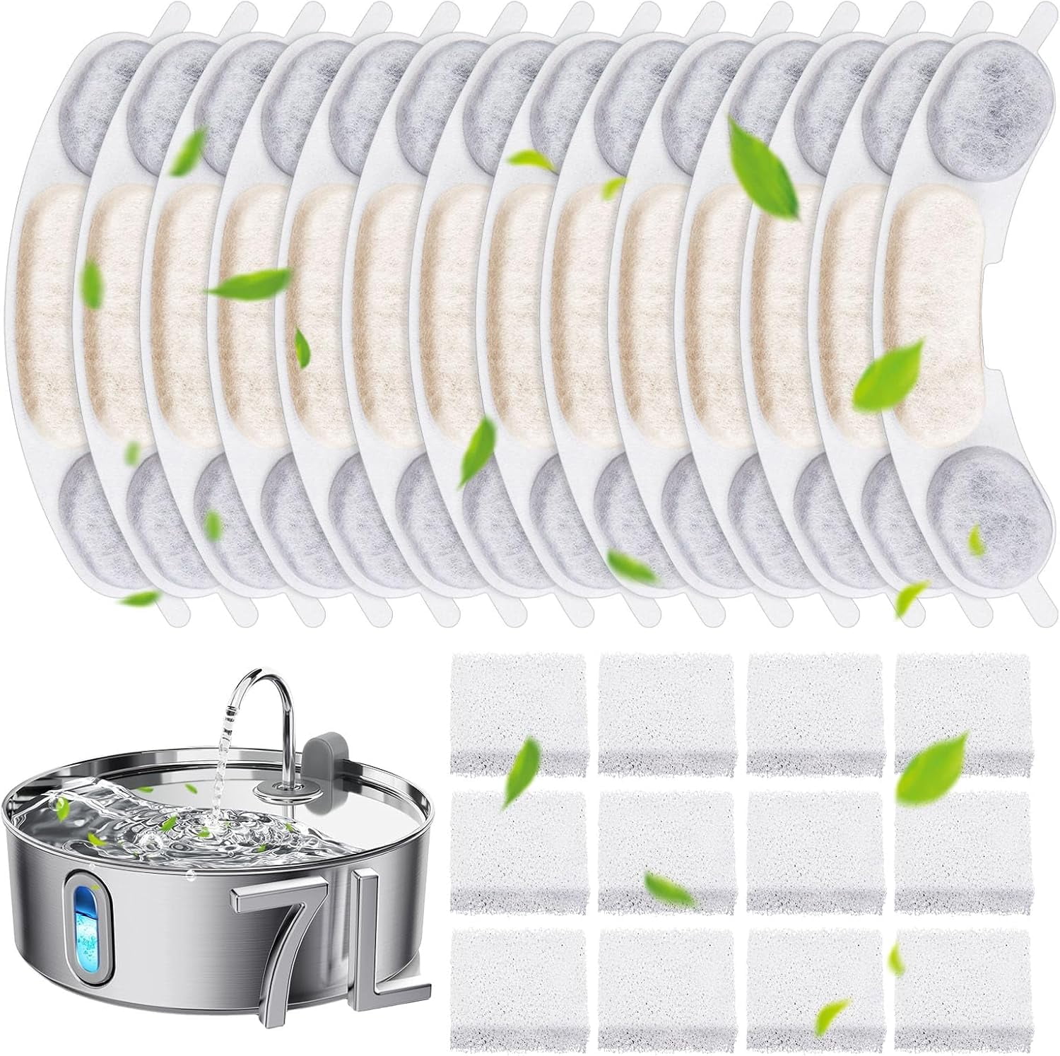 12+12 Packs Dog Water Bowl Filter Replacement Including 12 Filters and 12 Sponges, Filter Replacement Compatible with Smartoo 236 Oz/ 7 l / 1.8 Gal Dog Drinking Fountain at Walmart