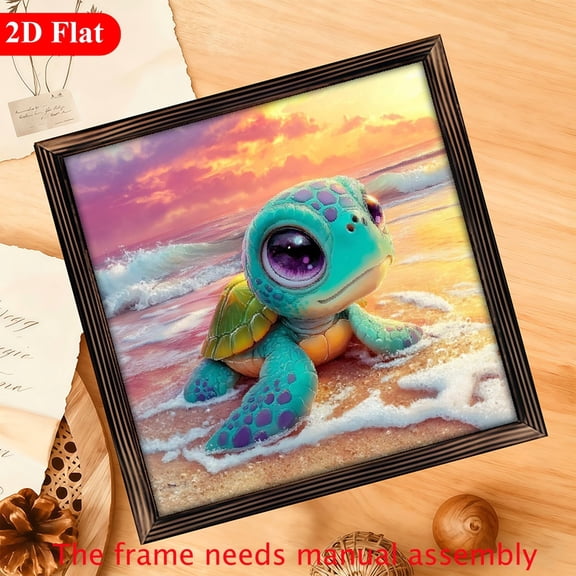 12*12 inch wooden frame painting - A cute turtle It can be used as a home decoration item, or it can be a wonderful gift.