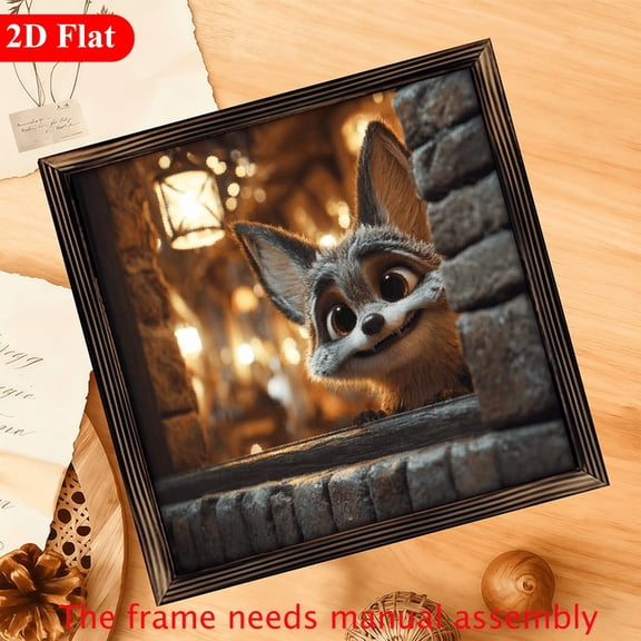 12*12 inch wooden frame painting - A fox outside the window . It can be used as a home decoration item or a great gift.