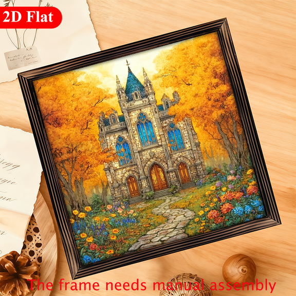 12*12 inch wooden frame painting - Castle in the Forest. It can be used as a home decoration item or as a wonderful gift.