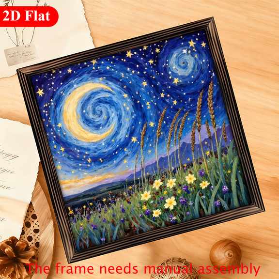 12*12 inch wooden frame painting - Dreamy Starry Sky Wheat Field. It can be used as a home decoration item or as a wonderful gift.