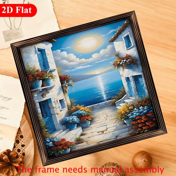 12*12 inch wooden frame painting - Fresh Seaside Flower House. It can be used as a home decoration item or as a wonderful gift.