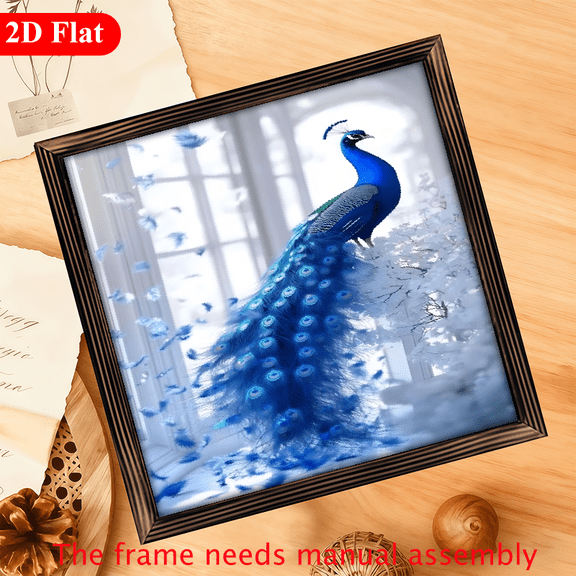 12*12 inch wooden frame painting - magnificent peacock display screen. It can be used as a home decoration item or as a wonderful gift.