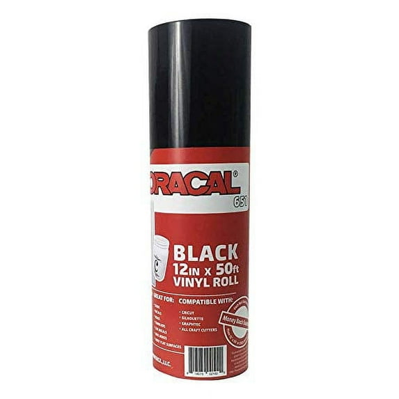 12.125" x 50ft Roll of Oracal 651 Black Craft Vinyl - On a 2.5" Core - Adhesive Vinyl for Cricut, Silhouette, and Cameo Cutters - Gloss Finish - Outdoor and Permanent