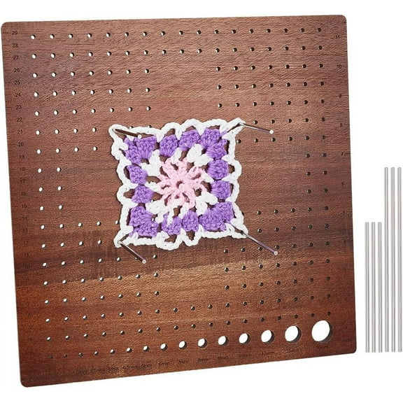 1212Inches Square Wood Crochet Blocking Board(268 Holes) with Graduated and 30Pcs Stainless Steel Rods Base Hole Designs in Different Sizes DIY