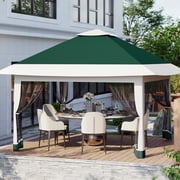 12*12ft Patio Gazebo, Double Roof Outdoor Canopy Tent with Mosquito Netting, UV & Water Resistant Soft Top Gazebo for Backyard, Lawn, Garden, Green & White