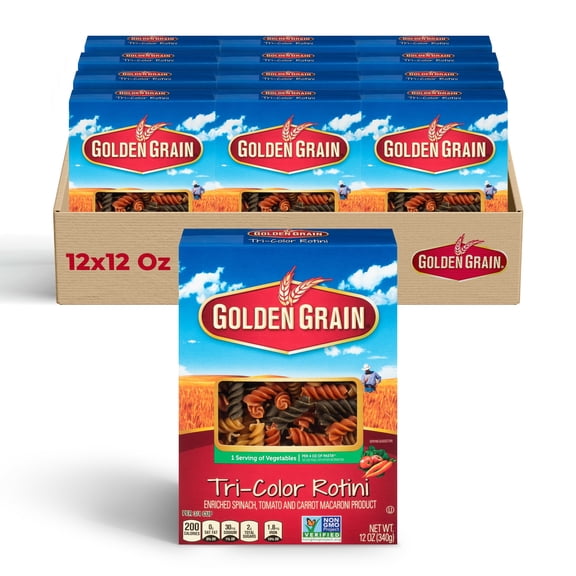 Golden Grain Tri-Colored Rotini Pasta, 12-Pack (12 oz Each) Vibrant Spiral Pasta for Salads, Sauces & Casseroles