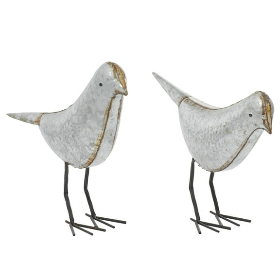 12", 13"H Gray Metal Bird Sculpture, by DecMode (2 Count)