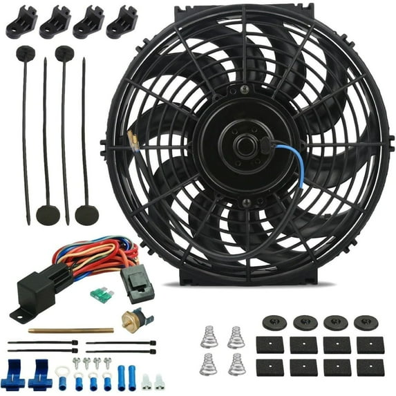 12-13 Inch 130w Electric Fan Push-In Radiator Fin Probe Thermostat Switch Kit
