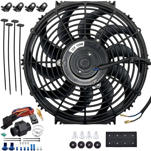 American Volt Dual 12-Inch Electric Radiator Fan Assembly With Adjustable Thermostat Switch – Universal Fit