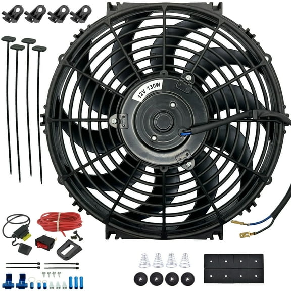 12-13 Inch 130w Electric Radiator Cooling Fan 12V Red Rocker Switch Wire Kit