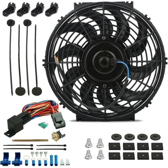 12-13 Inch 90w Electric Cooling Fan Push-In Radiator Probe Thermostat Kit