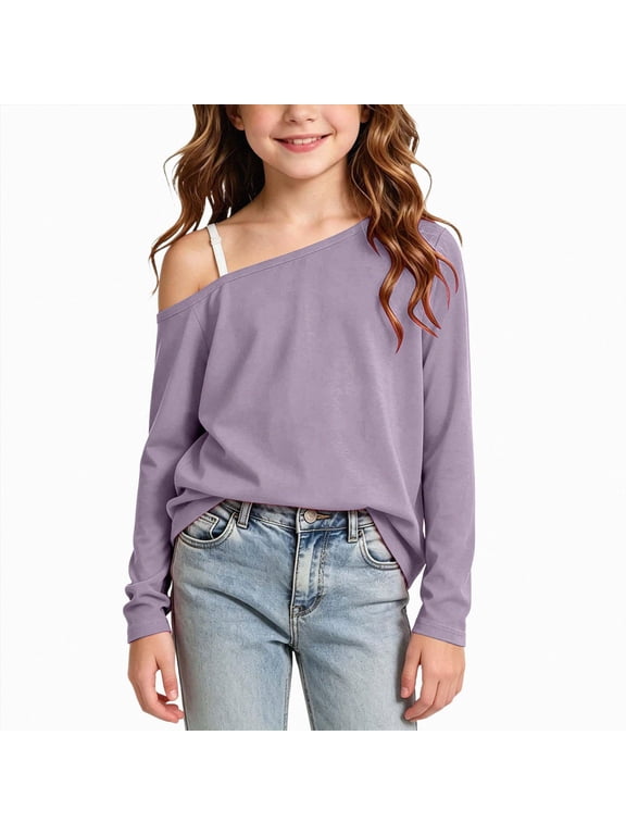 12-13 Year Girls Off Shoulder Long Sleeve Shirt Trendy Casual Party Top Tween Girl Back To School Clothes Cute Shirts For School