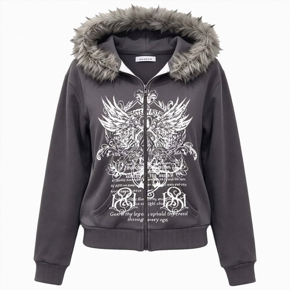 12-13 Years Juniors Faux Fur Hooded Zip Up Sweatshirt Long Sleeve Graphic Pullover Outerwear with Pockets