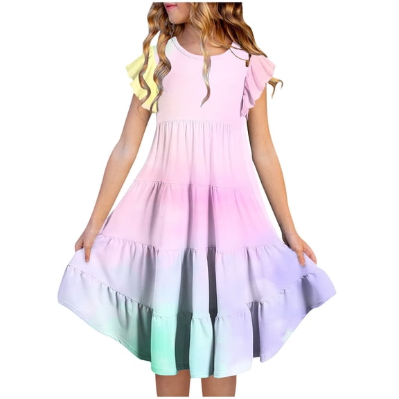 12-13 Years Tween Girls Elegant Ruffle Sleeve Dresses Size 5-15 Years Hot Pink