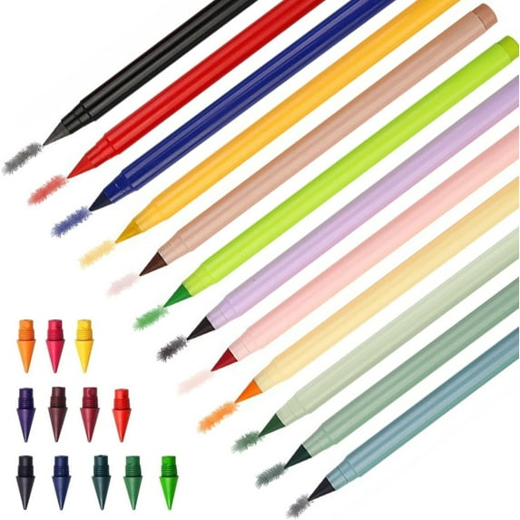 12/13PCS Colored Inkless Pencil with Replaceable Tip Reusable Everlasting Pencil