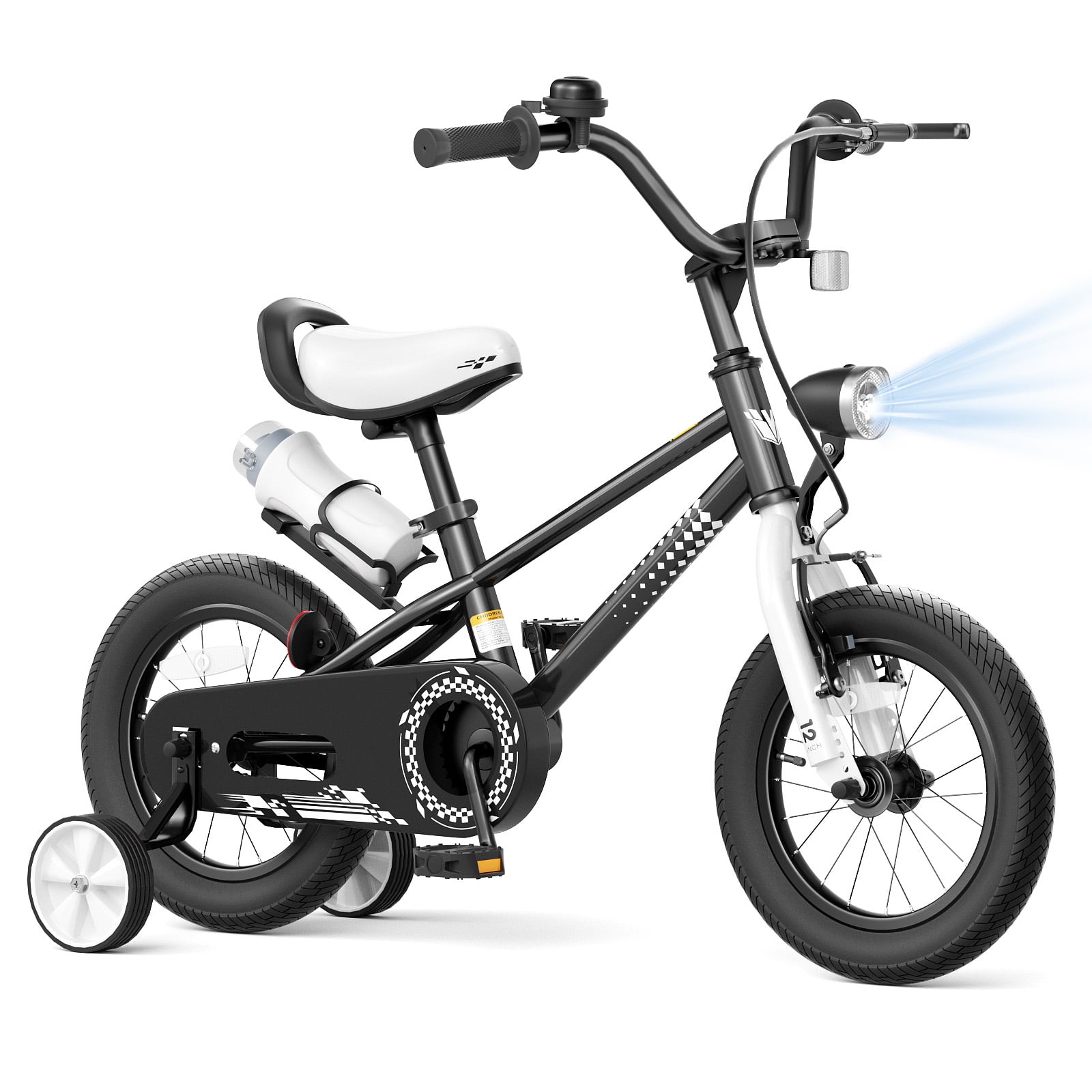 GLAF 12 14 16 Inch Boys Bike with Training Wheels & Water Bottle Holder, for Kids Ages 2-7 Years, Durable Construction, Green