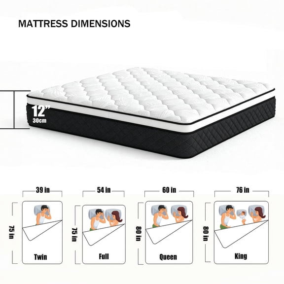 12/14 Inch Medium Firm Gel Memory Foam Hybrid Mattress, Individually Pocketed Coils, Motion Isolation, Cooling, Compressed Bed-in-a-Box, Twin/Full/Queen/King for Home & Hotel