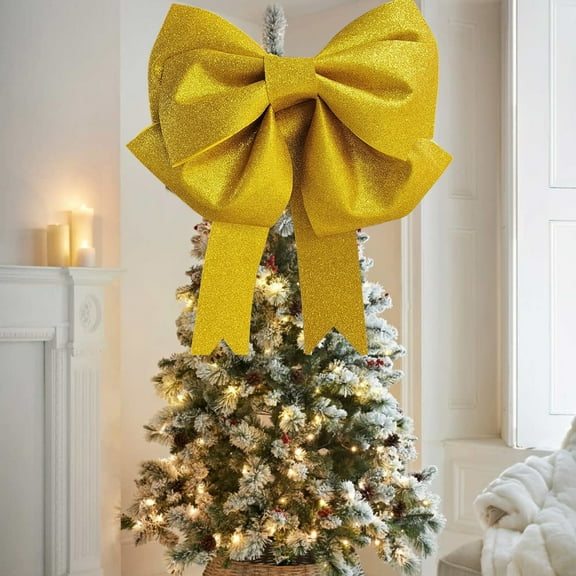 12*14 In Large Christmas Bows Decorations, Velvet Bows for Christmas Tree, Indoor Outdoor Holiday Xmas Decor Home Wreath Fence Stairs Railing Fireplace Front Door Supplies Yellow