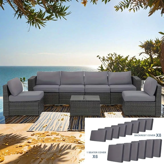 12/14-Piece Set of Outdoor Stretch Patio Cushion Covers, Machine Washable