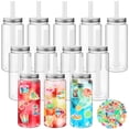 thumbnail image 1 of 12 14oz Plastic Mason Jar Bottles With Straws Lids Clear Cute Reusable Drinking Cups And Summer Stickers For Water  Tea Juice Beer Hawaiian Beach Party Supplies, 1 of 7