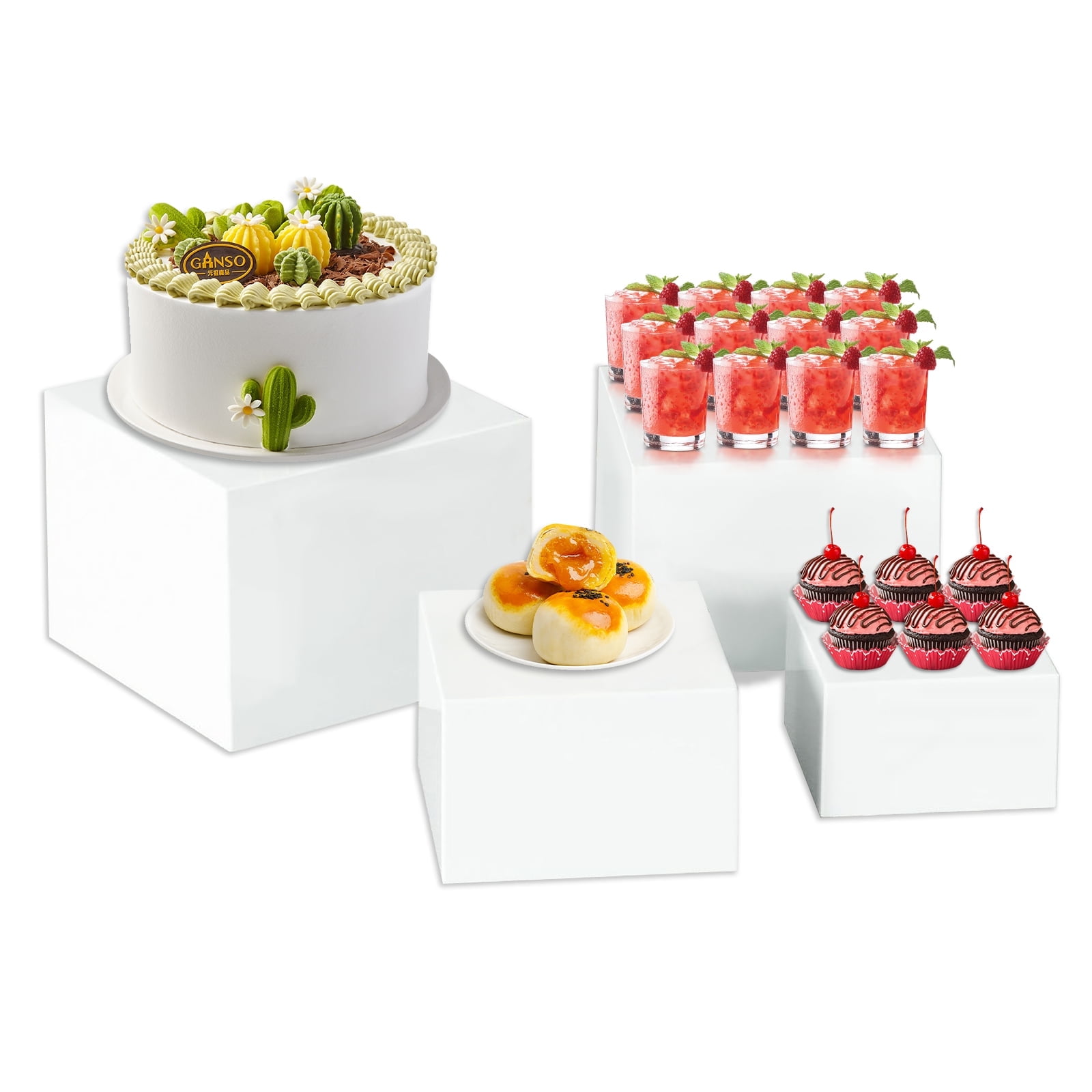Table Base 4-Pack Foldable Acrylic Buffet Risers - Tiered Display Stands For Desserts, Cakes, Jewelry, Party Catering (11.8" Diameter, Various Heights) Food Risers - View #5