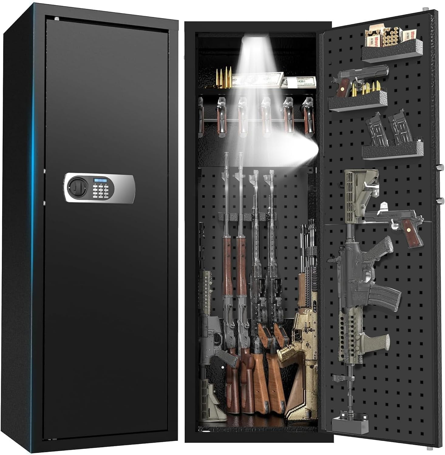12-15 Large  Safe, Gun Safe for Rifles and Shotguns, LCD Keyboard/External Battery/Storage Box/ Rack/Pistol Rack/LED/Alarm Mode/Emergency Key, Unassembled Gun Cabinet for Home