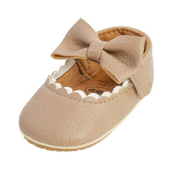 12-15 Months Baby Girls Shoes Infant Mary Jane Flats Princess Wedding Dress Baby Sneaker Shoes Newborn Baby Bowknot Princess Soft Baby Children's Non-slip Toddler Shoes Khaki