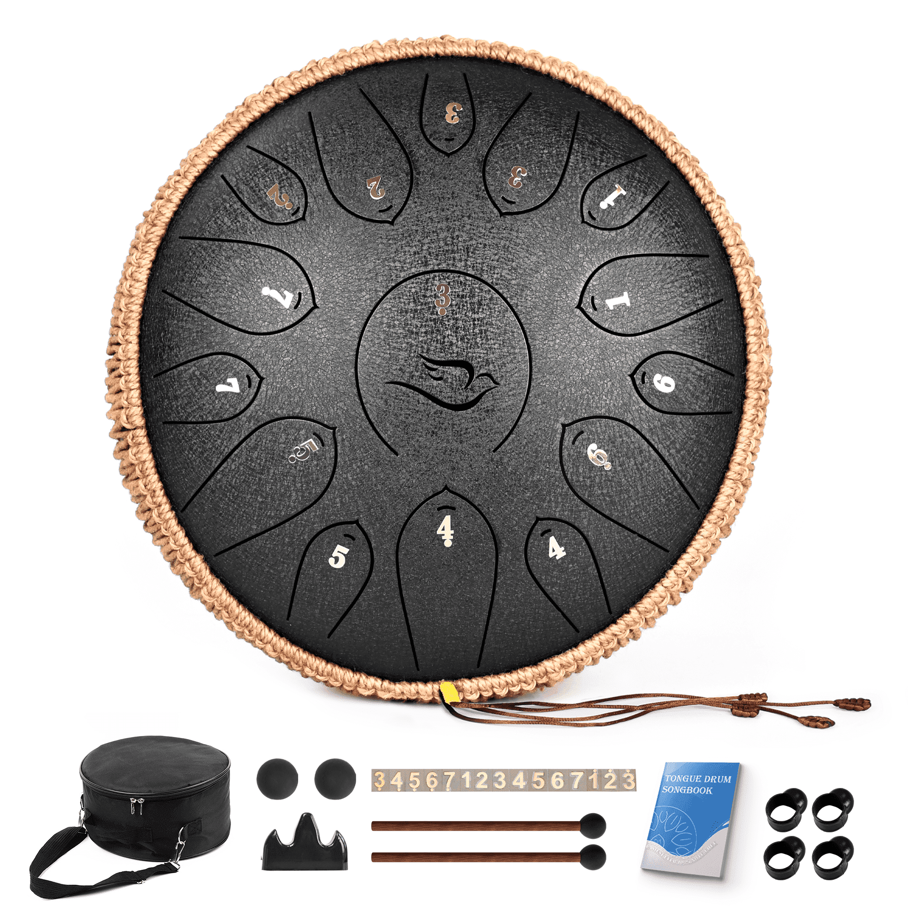 12" 15 Note Steel Tongue Drum C Major, Lidguni Tongue Pan Drums for Adults, Black