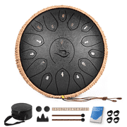 12 15 Note Steel Tongue Drum C Major, Lidguni Tongue Pan Drums for Adults, Black
