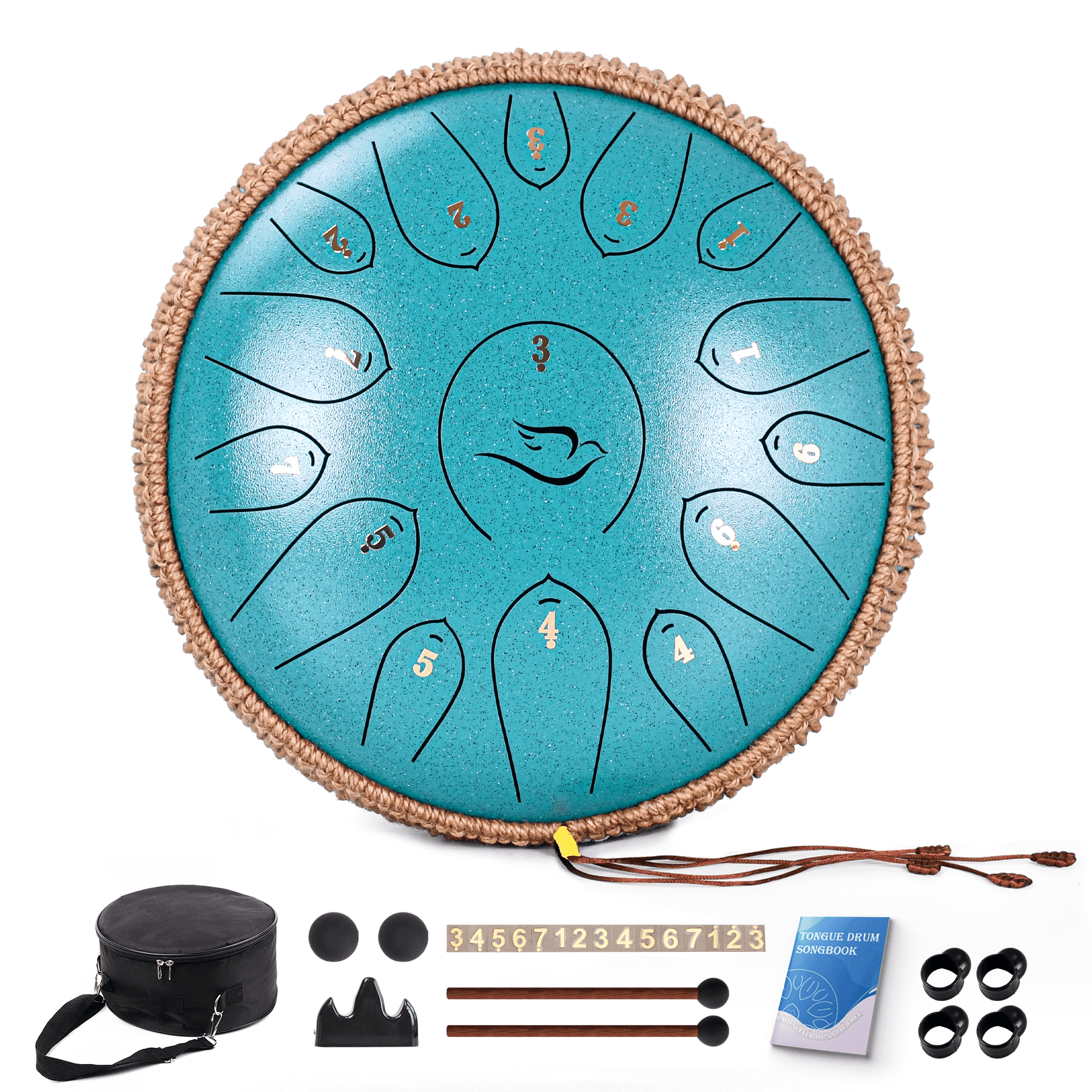 12" 15 Note Steel Tongue Drum C Major, Lidguni Tongue Pan Drums for Adults, Malachite Green