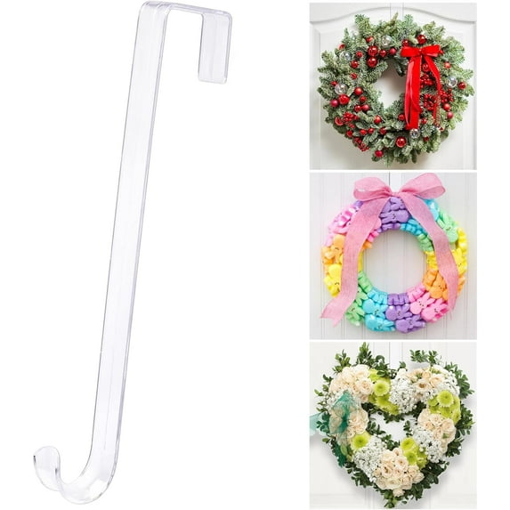 12"/ 15" White Wreath Hanger Non Scratch Over The Door Hooks, 1 Pack/ 2 Pack Wreath Door Hanger Easter Halloween Christmas Decoration, Slim Hangers Organizer for Home Front Door Décor