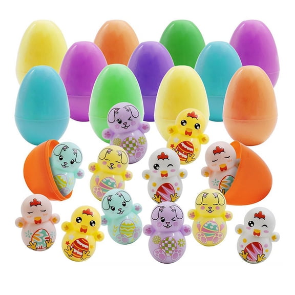 12/16/20/24Pack Prefilled Easter Eggs with Toys,Colorful Bright Colorful Prefilled Eggs with Funny Toys,Cute Easter Gifts BasketStuffers Easter Egg Fillers for EggHunting PartyFavors